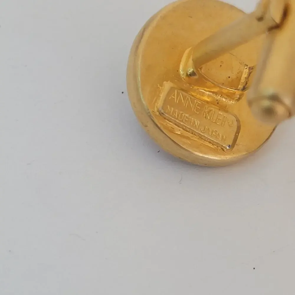 Anne Klein Gold Brown Cabochon Tone Cufflinks Vintage Round Retro Bullet